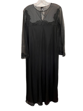 Vintage Lisa Lingerie Paris Sheer Black Lace Nightgown Medium Maxi Witchy Goth